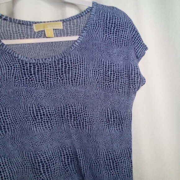 Michael Michael Kors Shirt Women S Short Sleeve Stretch Animal Print Blue Black - Picture 7 of 14